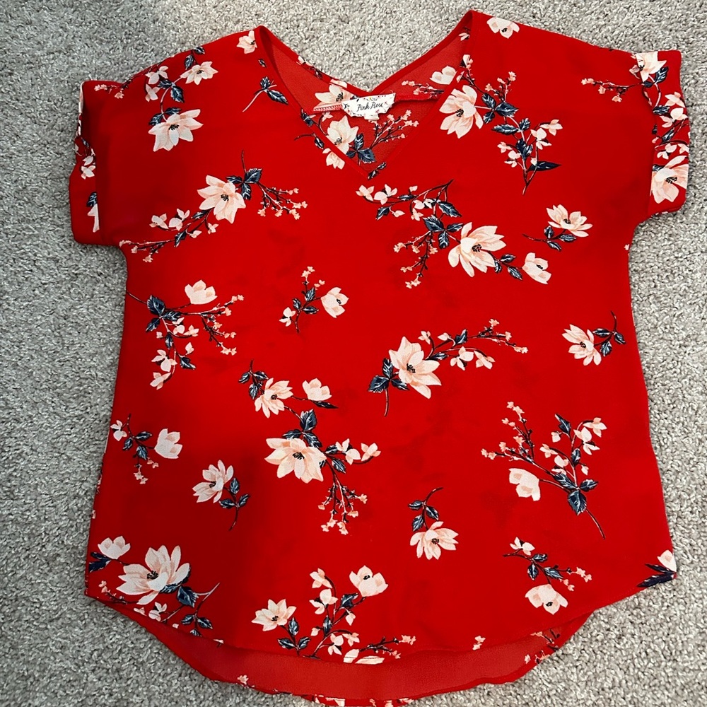 Red Floral Shirt Sleeve
